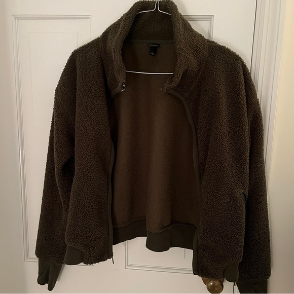 all in motion Tops - Dark Green Sherpa Zip Up Jacket